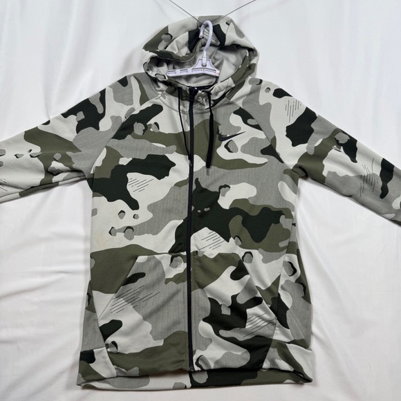 Nike Dri-FIT Full Zip Hoodie Camo Training Jacket Mens Large Green Gray - Picture 1 of 12